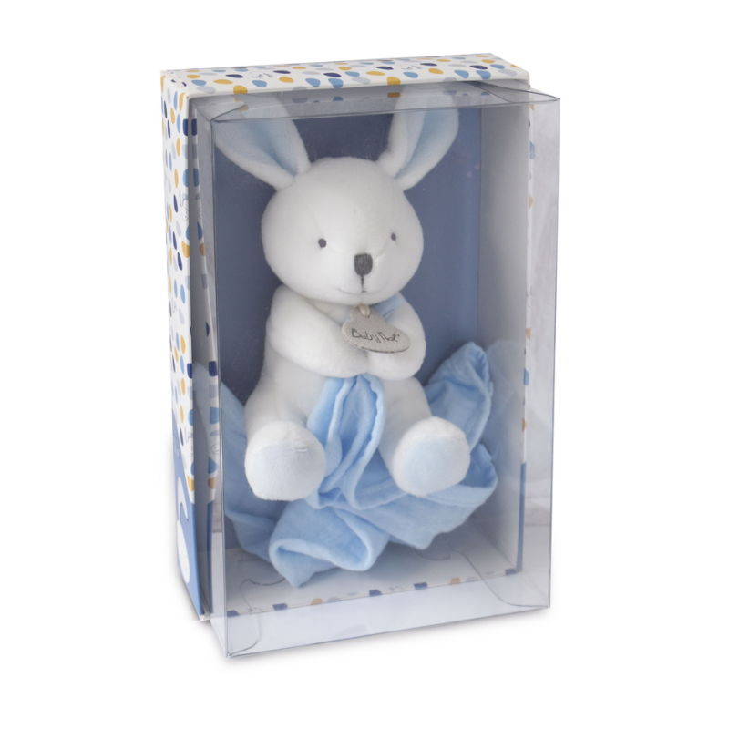  - avec mouchoir lapin bleu en coffret 20 cm 